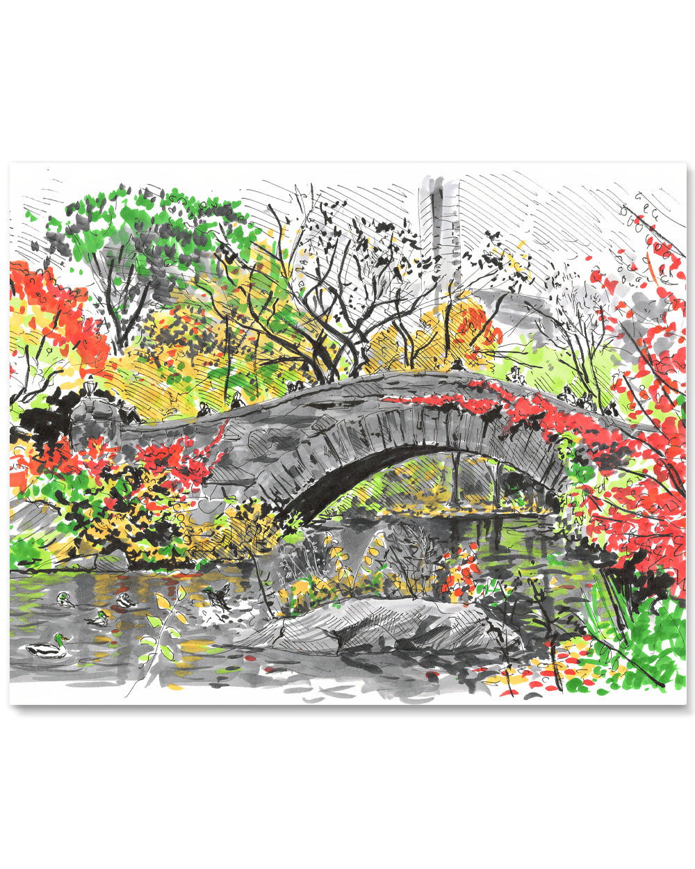 Central Park, Gapstow bridge Fall Art Print