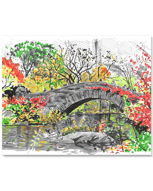 Central Park, Gapstow bridge Fall Art Print