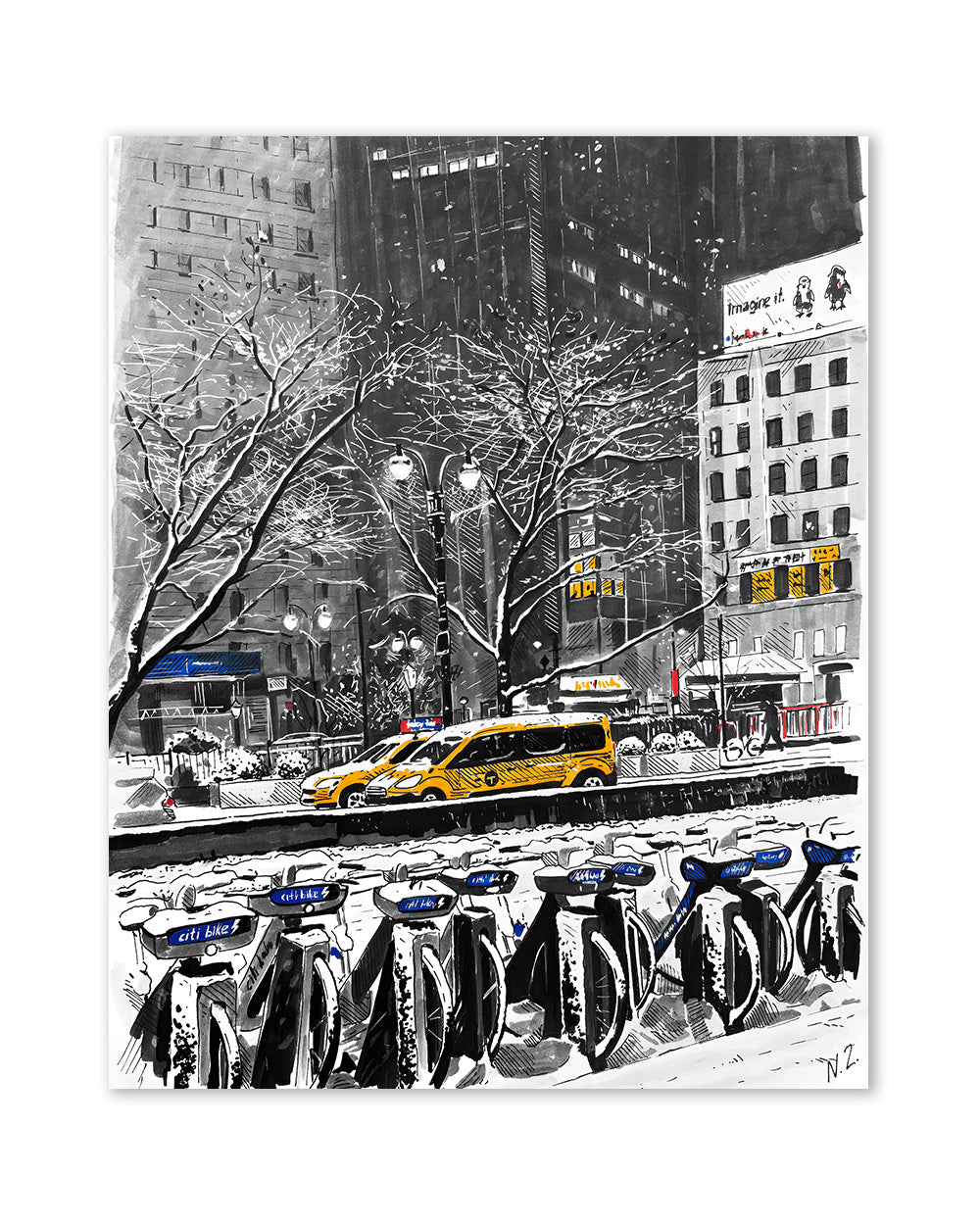 Snowy Evening in Midtown Art Print