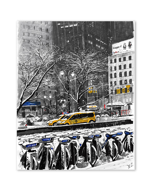 Snowy Evening in Midtown Art Print