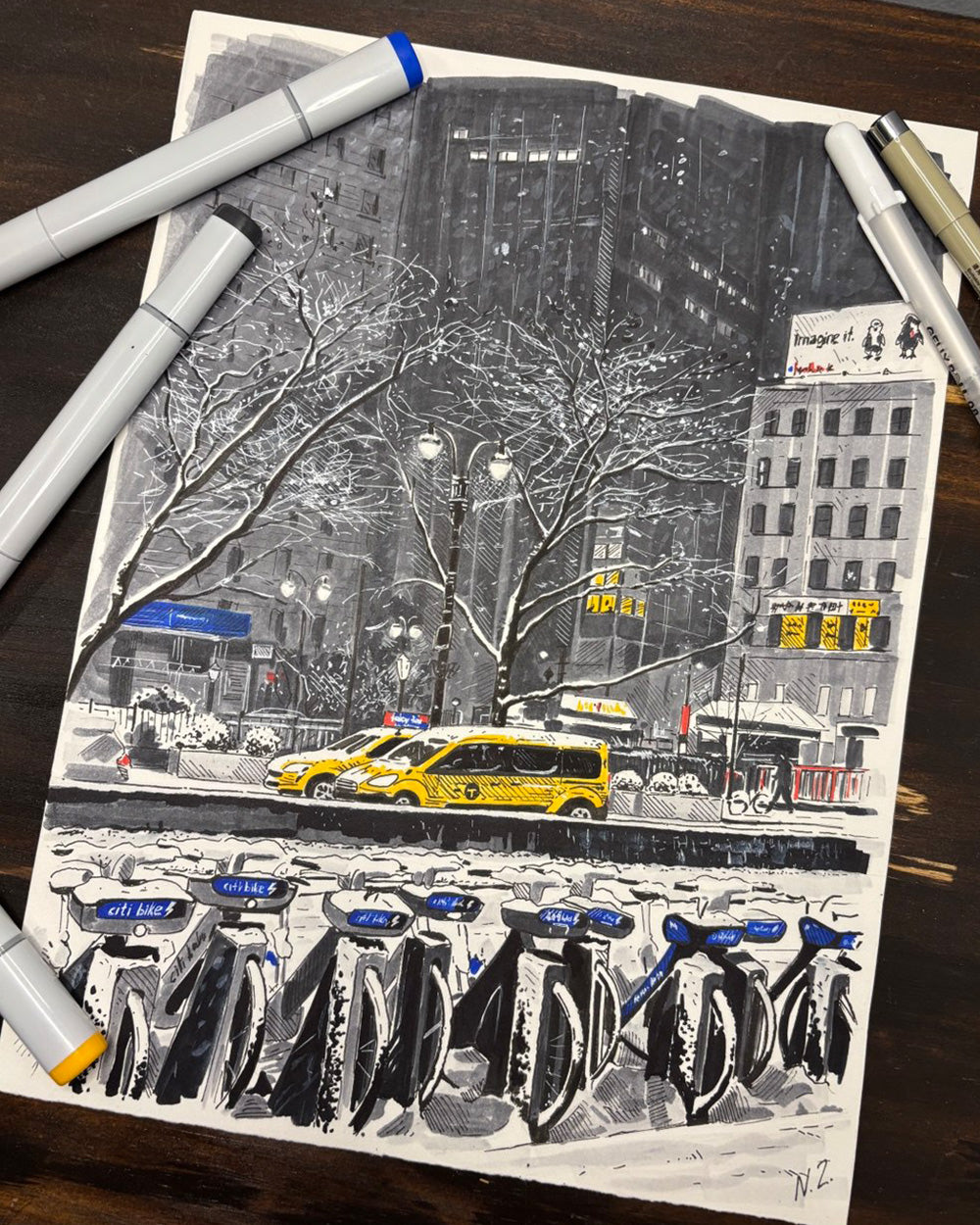 Snowy Evening in Midtown Art Print