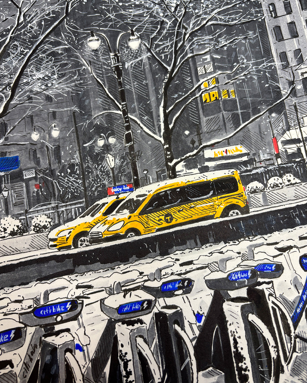 Snowy Evening in Midtown Art Print